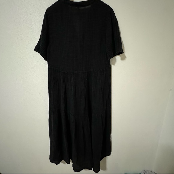 Anthropologie The Kallie Flowy Maxi Dress Black Crinkle Cotton Gauze Beachy-MP - Picture 3 of 10